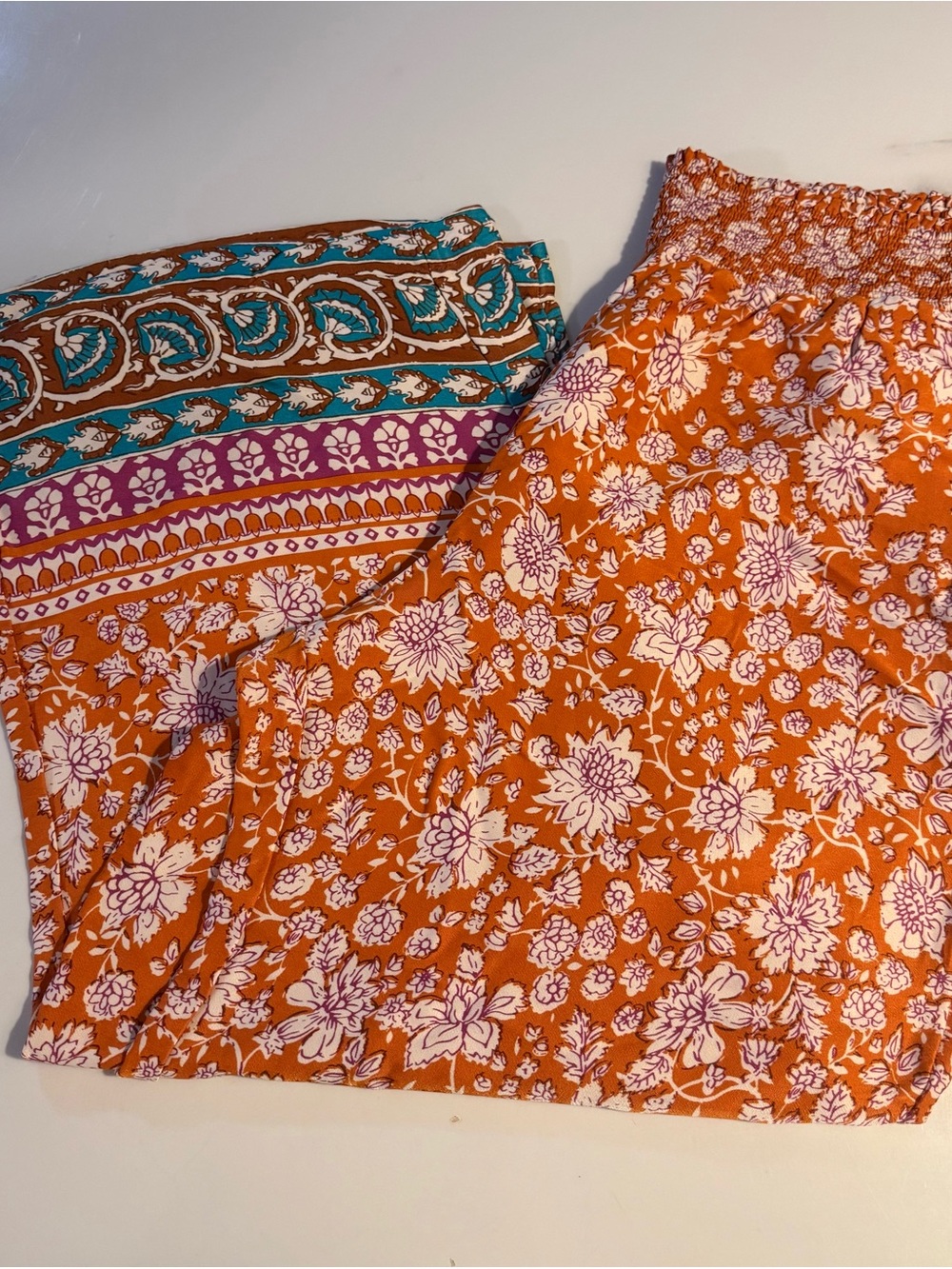 Maeve Orange Floral Wide-Leg Pants with Teal & Purple Trim